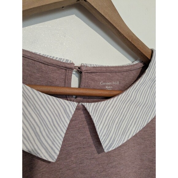 Garnet Hill Medium Blouse Top Mauve Pink Sweater Knit Blouse Collar M Keyhole - Picture 3 of 5